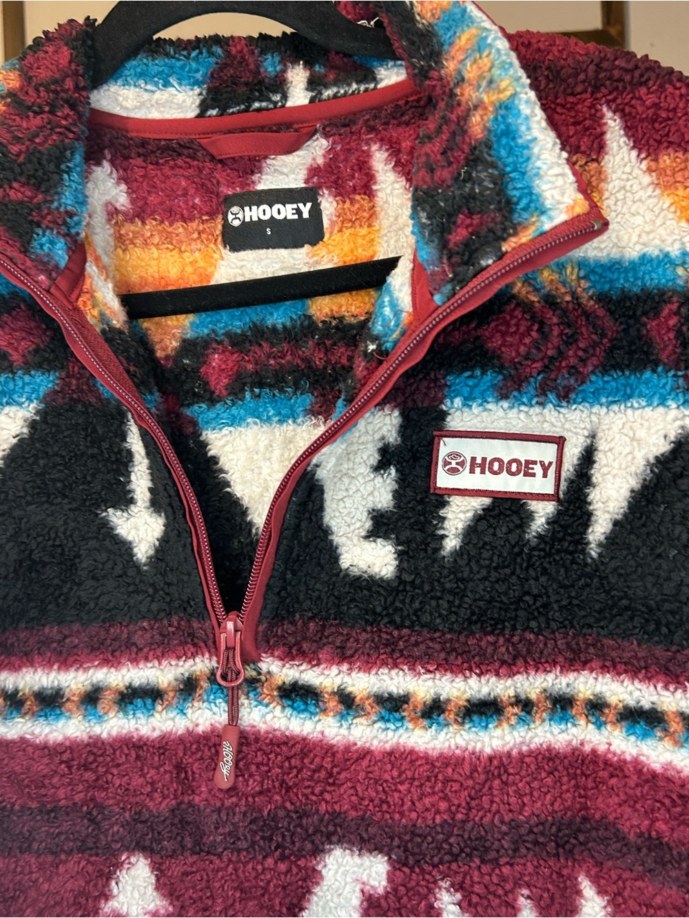 Hooey Men's Burgundy, Black & White Patterned Sherpa Zip Pullover
